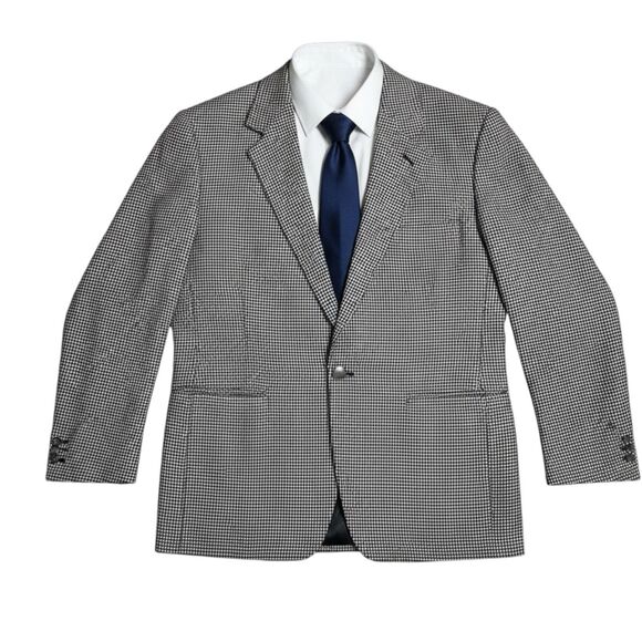 Gianni Versace Vintage Wool Mens Grey Black White Houndstooth Blazer Suit Sz 52R - Picture 1 of 9